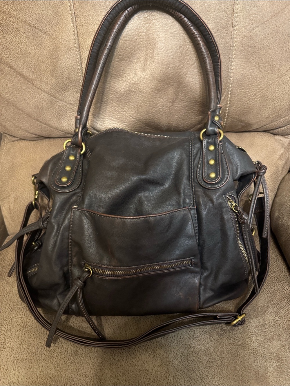 SHEIN Dark Brown Shoulder Bag with Brass Accents